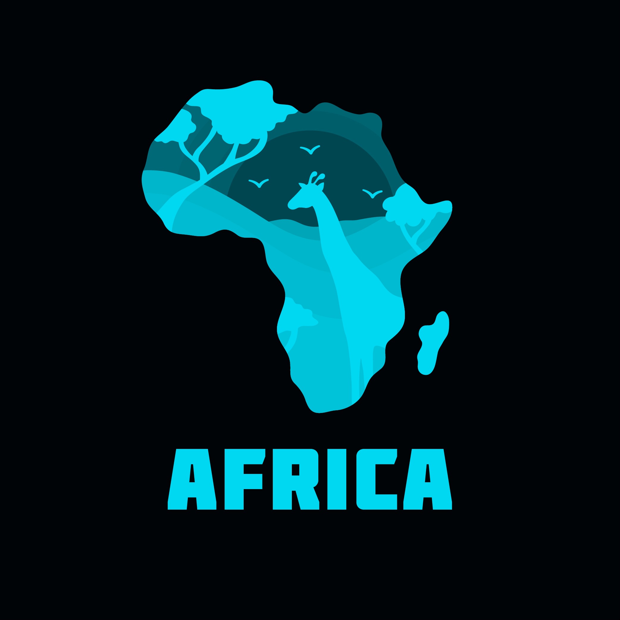 Illustration de l'Afrique, silhouette de savane et faune